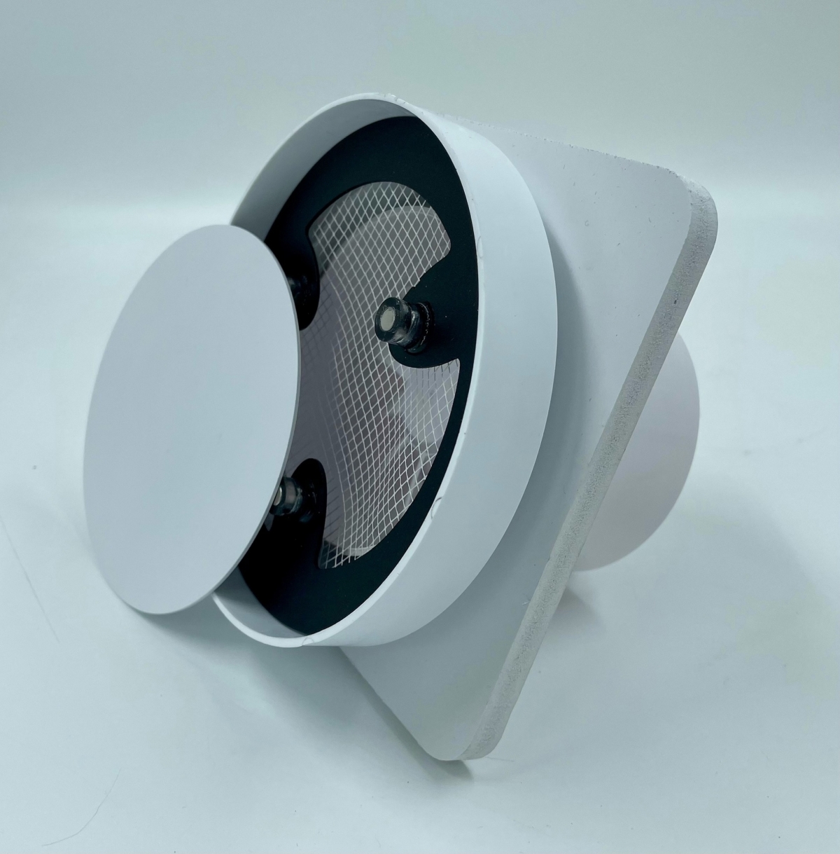 Решетка скрытого монтажа для натяжного потолка FoZa d150мм с вентилятором на шарикоподшипнике d100мм c выходом на трубу 100/125мм