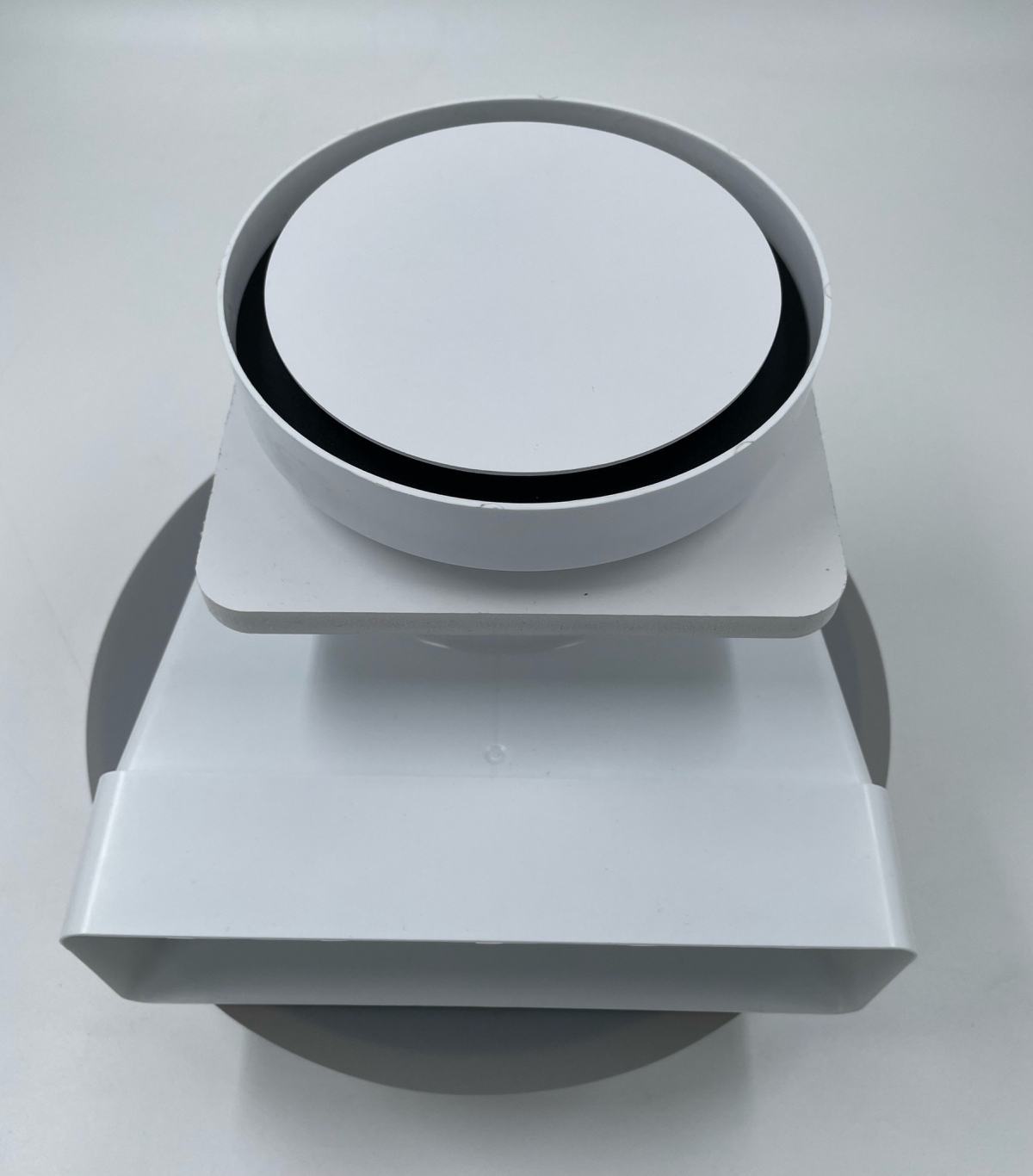 Решетка скрытого монтажа для натяжного потолка FoZa d150мм с вентилятором на шарикоподшипнике d100мм c выходом на трубу 100/125мм